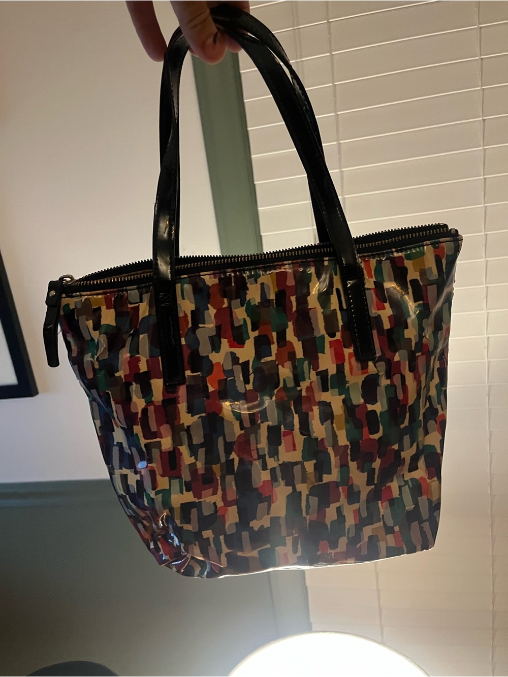 kate spade Multicolor Brushstroke Patent Tote with Black Handles